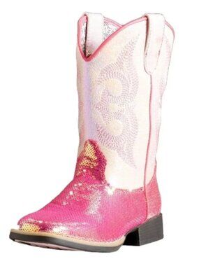 Twister Krissy Sequin Cowgirl Boots Pink Sparkle Square Toe Youth Size 1 NWOT
